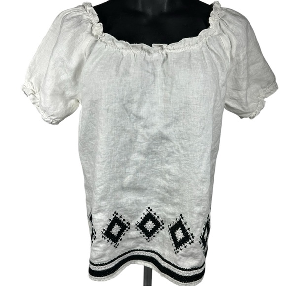 Alexandra Bartlett White Linen Peasant Top Medium Off the Shoulder - Picture 4 of 9